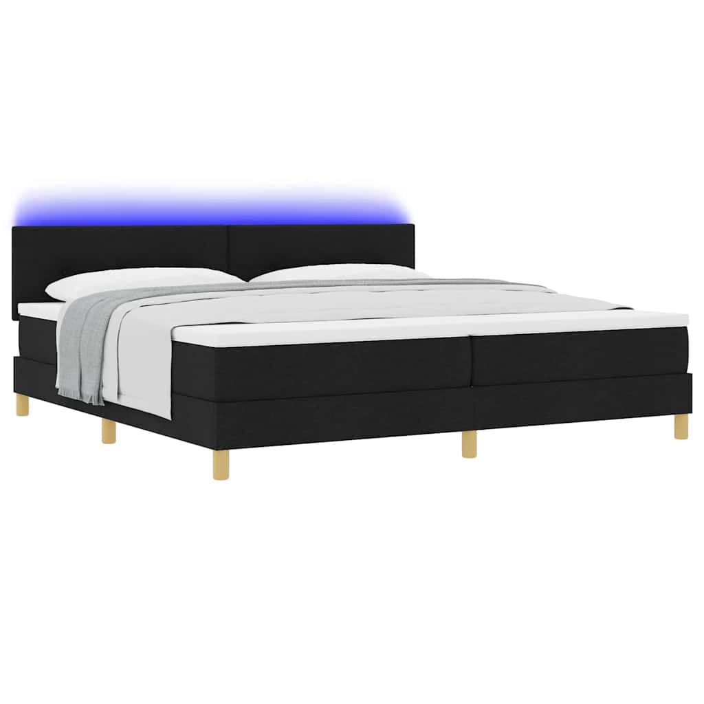 Lit à ressort LED avec bandes LED Noir 200 x 200 cm tissu