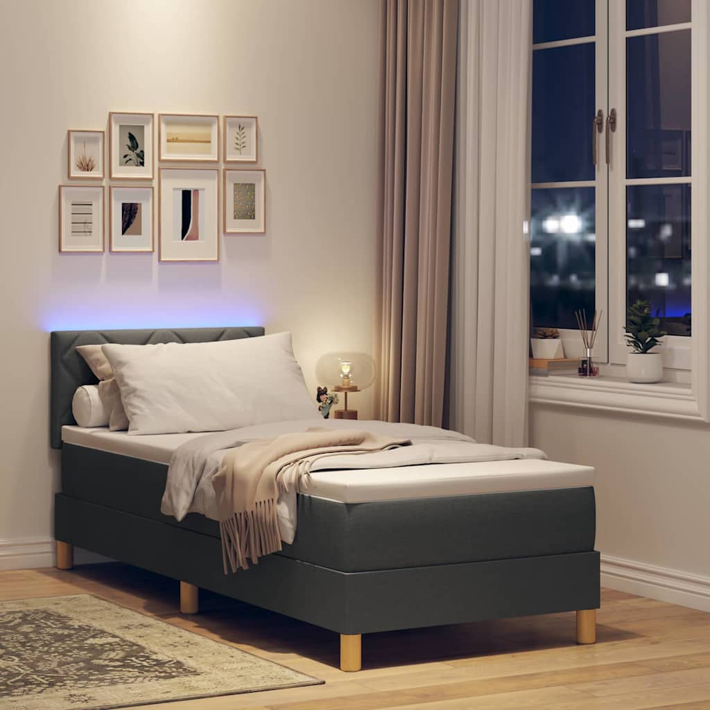 Lit à ressort LED avec coussin Gris foncé 80 x 200 cm tissu - XIOS