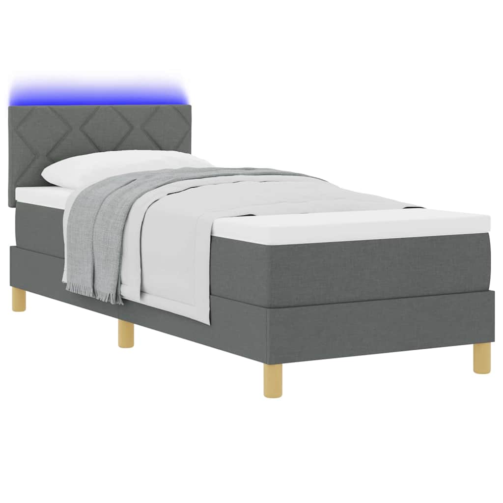 Lit à ressort LED avec coussin Gris foncé 80 x 200 cm tissu - XIOS