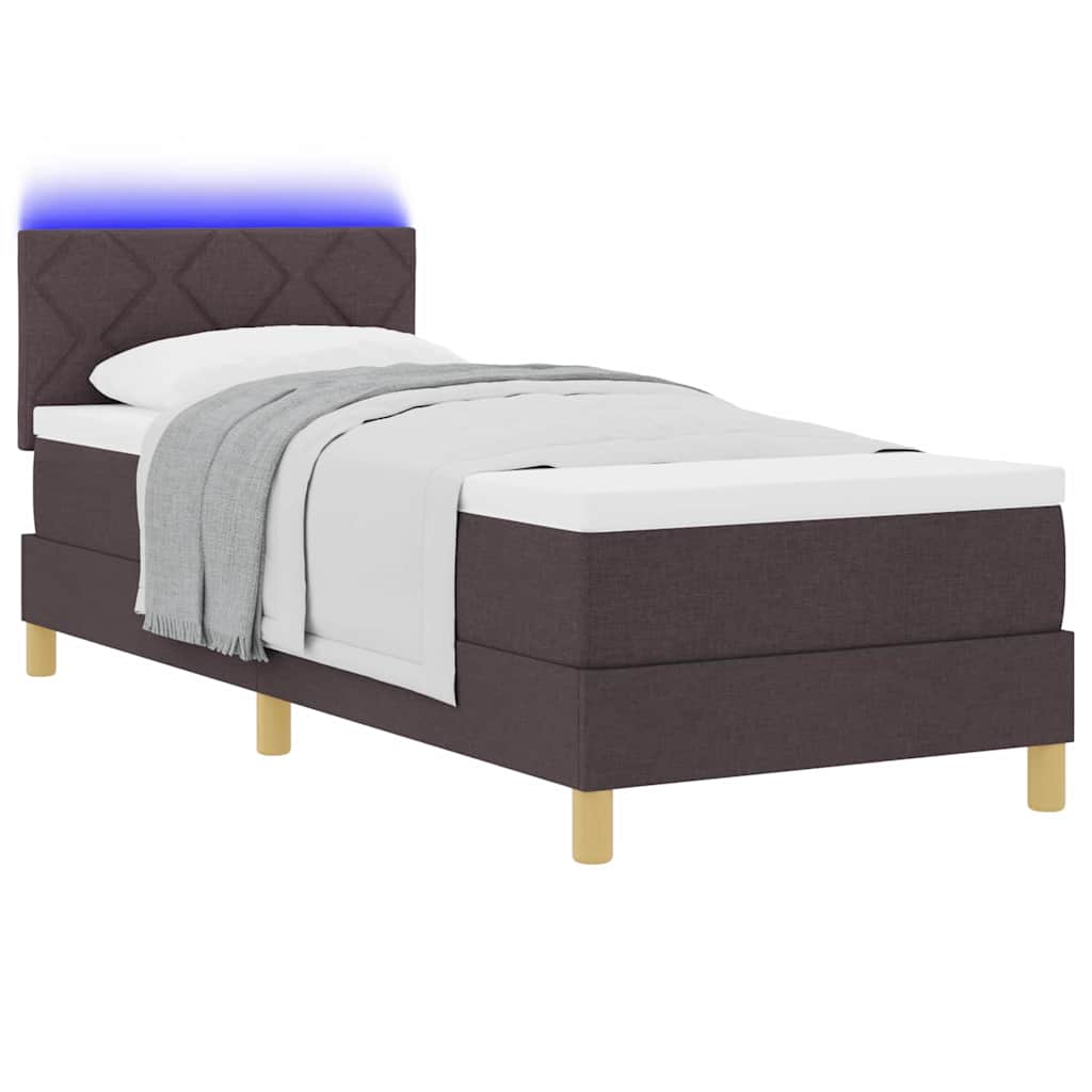 Lit à ressort LED Marron foncé 80 x 200 cm tissu - XIOS