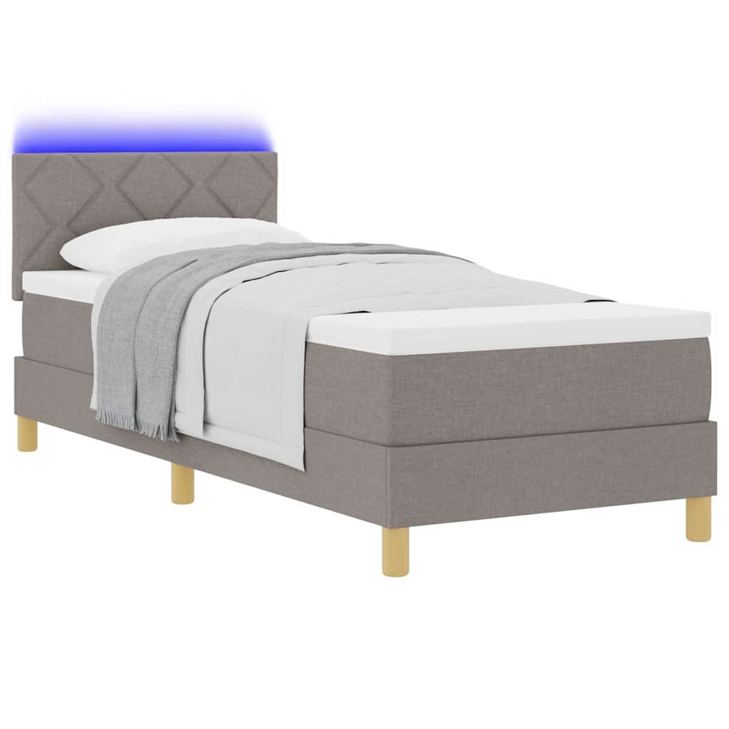 Lit à ressort LED avec tête de lit Taupe 80 x 200 cm tissu