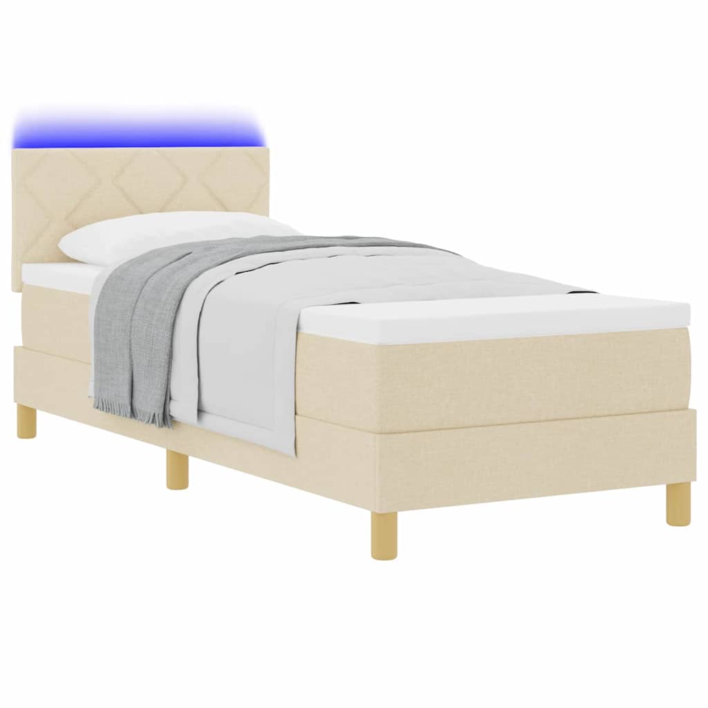 Lit à ressort LED avec tête de lit Crème 80 x 200 cm tissu - XIOS