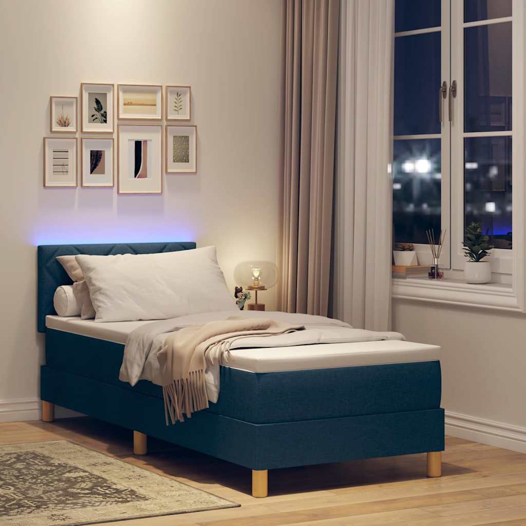 Lit à ressort LED avec tête de lit Bleu 80 x 200 cm tissu - XIOS