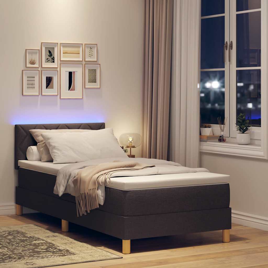 Lit à ressort LED avec matelas Marron foncé 90 x 190 cm tissu - XIOS