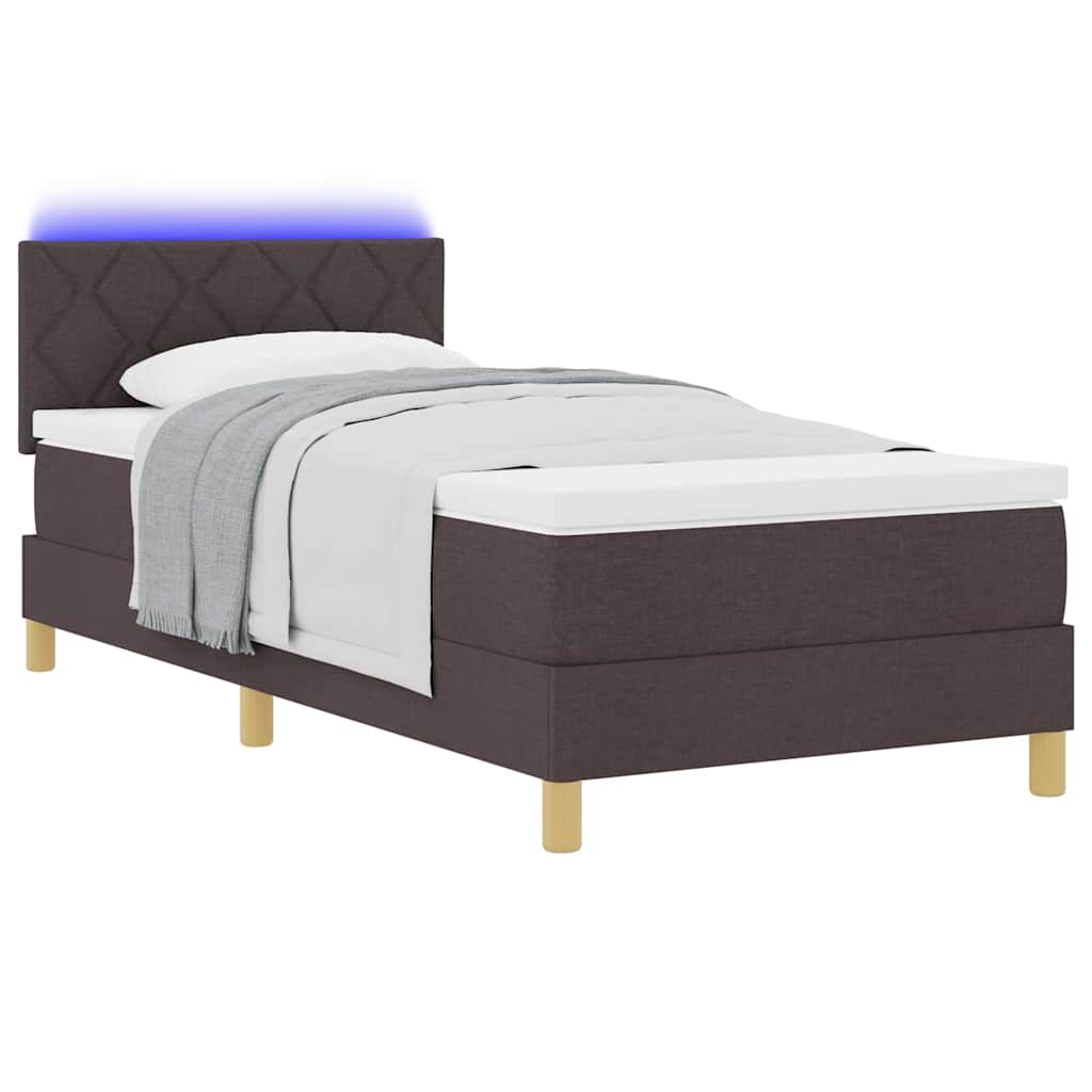 Lit à ressort LED avec matelas Marron foncé 90 x 190 cm tissu - XIOS