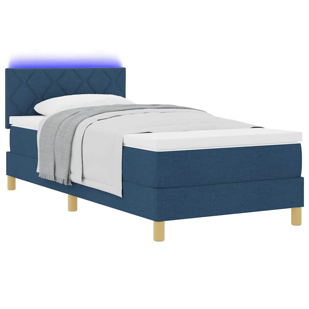 Lit à ressort LED avec matelas avec LED Bleu 90 x 190 cm tissu - XIOS