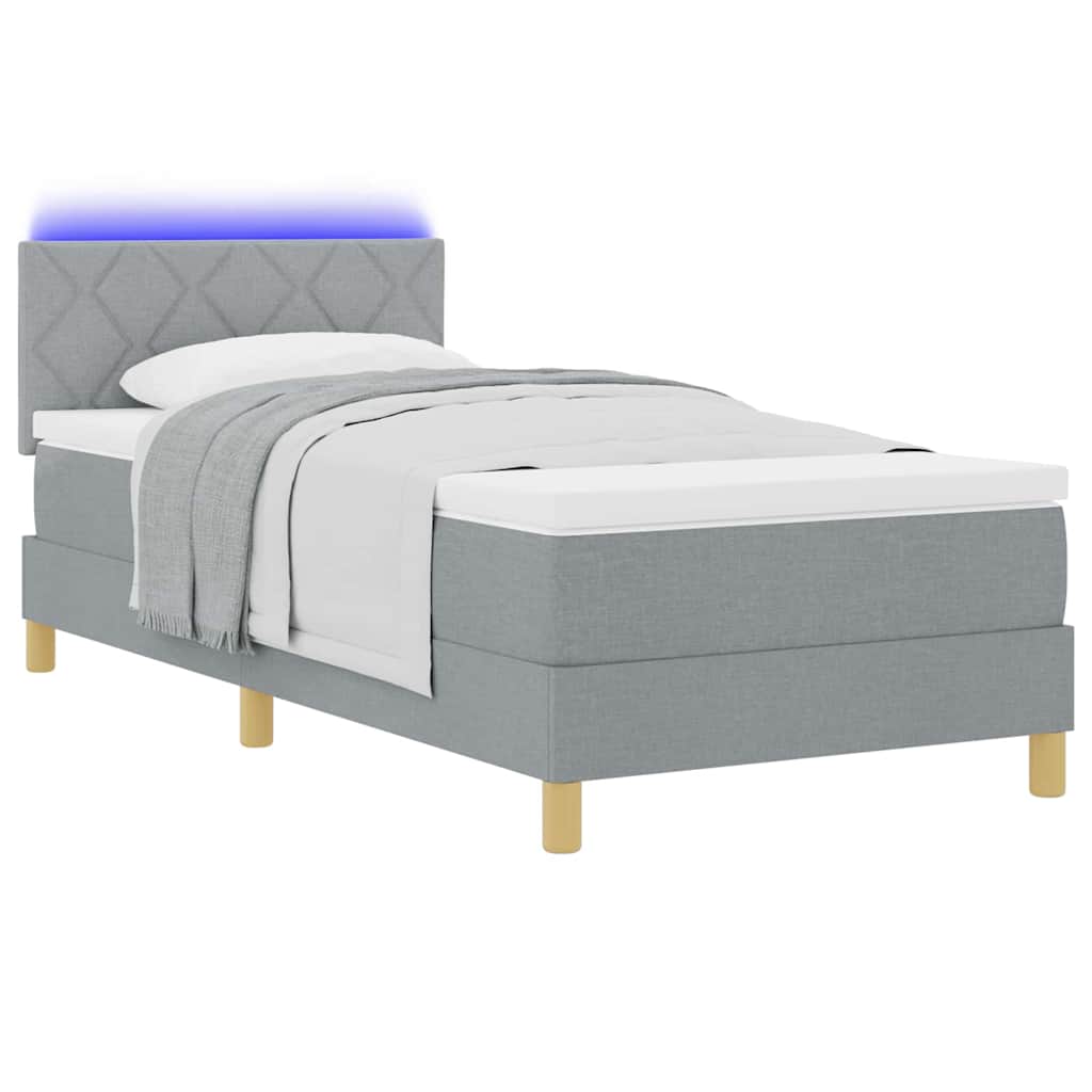 Lit à ressort LED avec bandes LED Gris clair 100 x 200 cm tissu