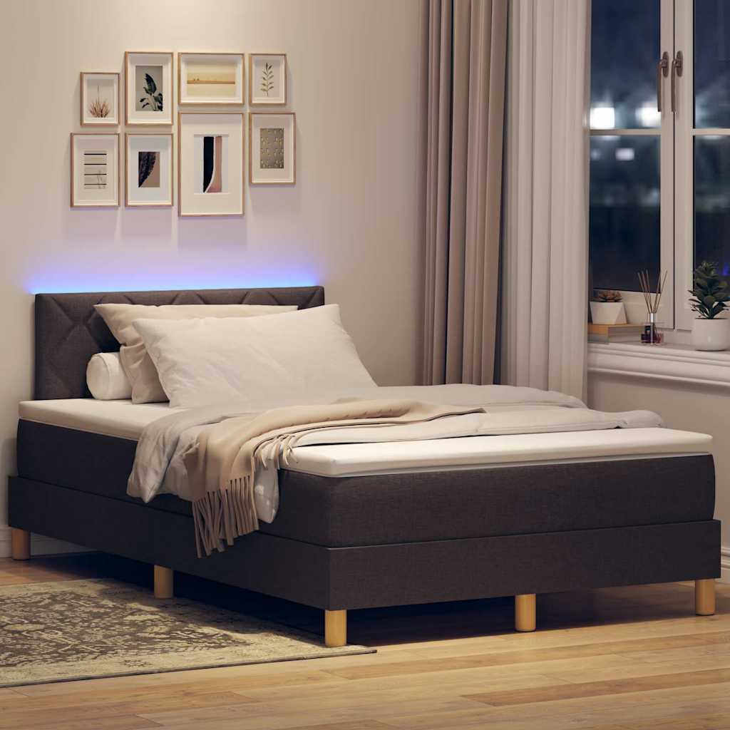 Lit à ressort LED avec matelas Marron foncé 120 x 190 cm tissu - XIOS