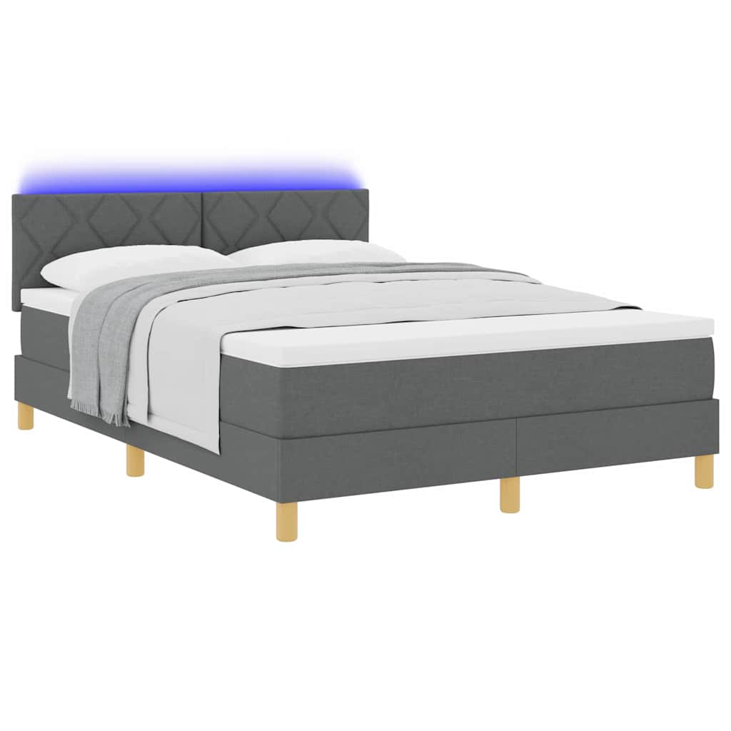 Lit à ressort LED avec bandes LED Gris foncé 140 x 200 cm tissu