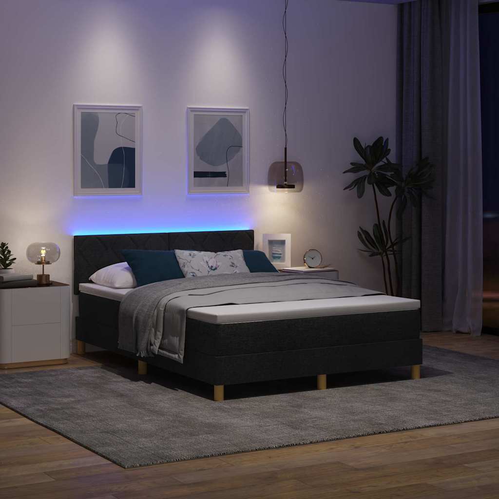 Lit à ressort LED avec bandes LED Noir 140 x 200 cm tissu