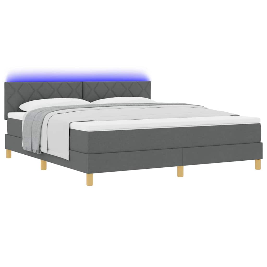 Lit à ressort LED avec bandes LED Gris foncé 180 x 200 cm tissu