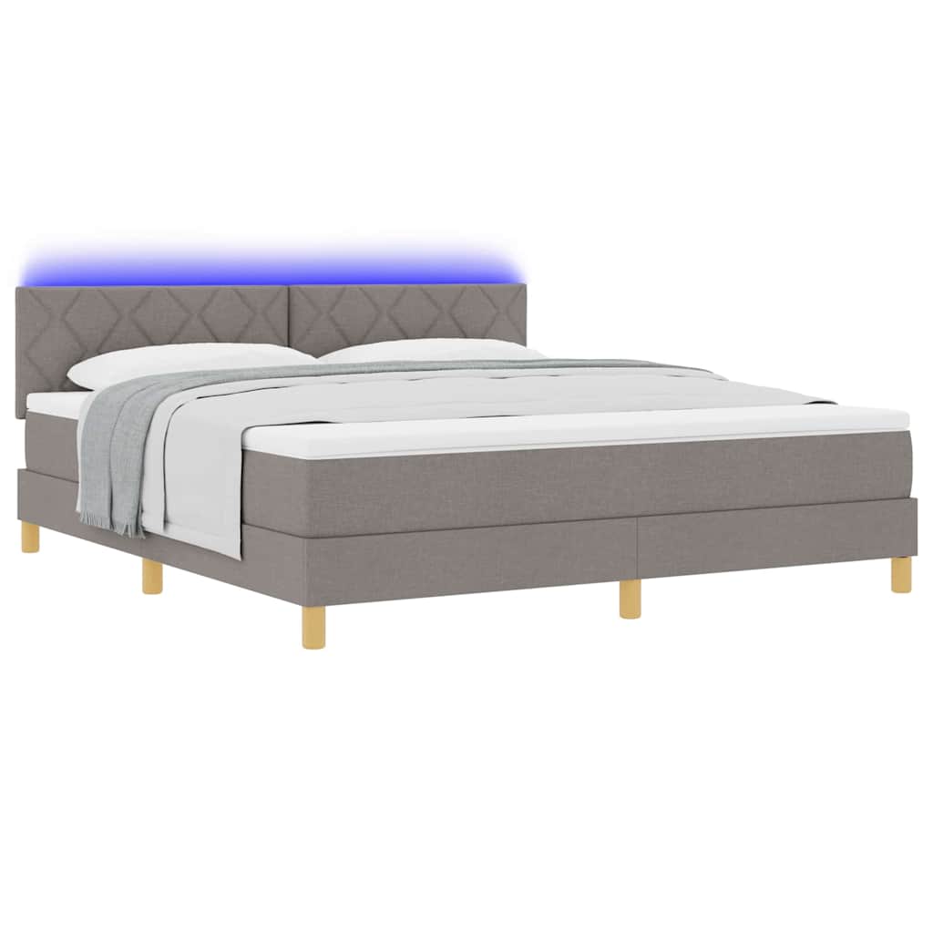 Lit à ressort LED avec tête de lit Taupe 180 x 200 cm tissu