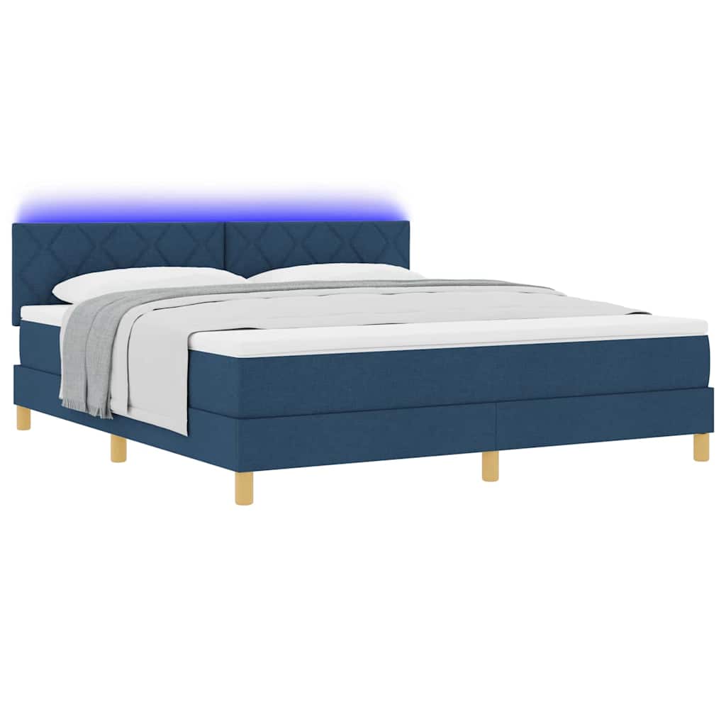 Lit à ressort LED avec bandes LED Bleu 180 x 200 cm tissu