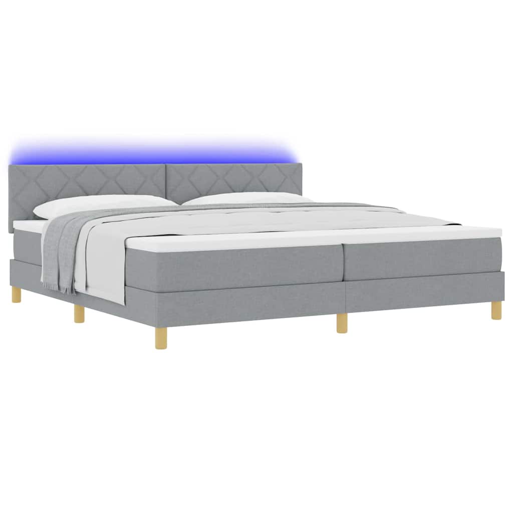 Lit à ressort LED avec matelas Gris clair 200 x 200 cm tissu - XIOS