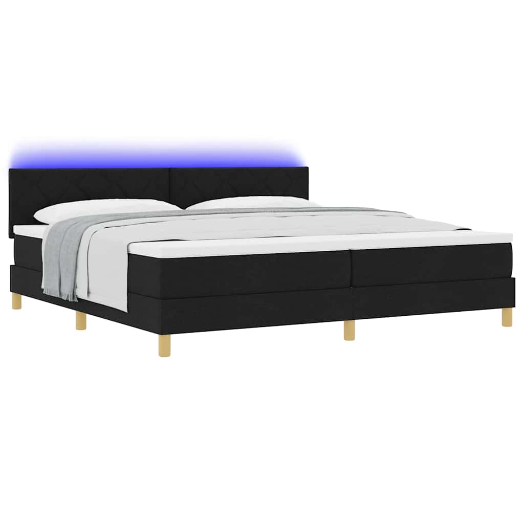 Lit à ressort LED avec bandes LED Noir 200 x 200 cm tissu