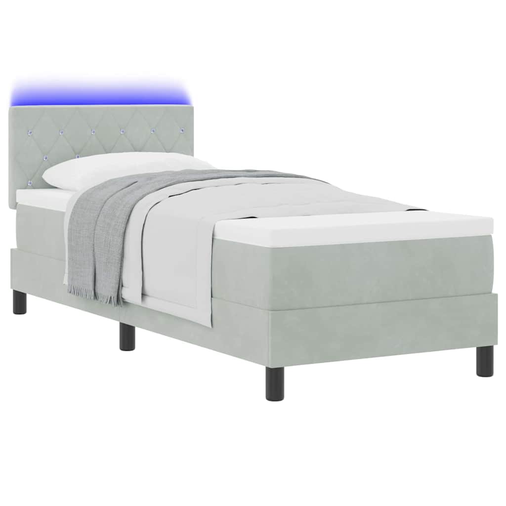 Lit à ressort LED avec matelas Gris clair 80 x 200 cm Velours - XIOS