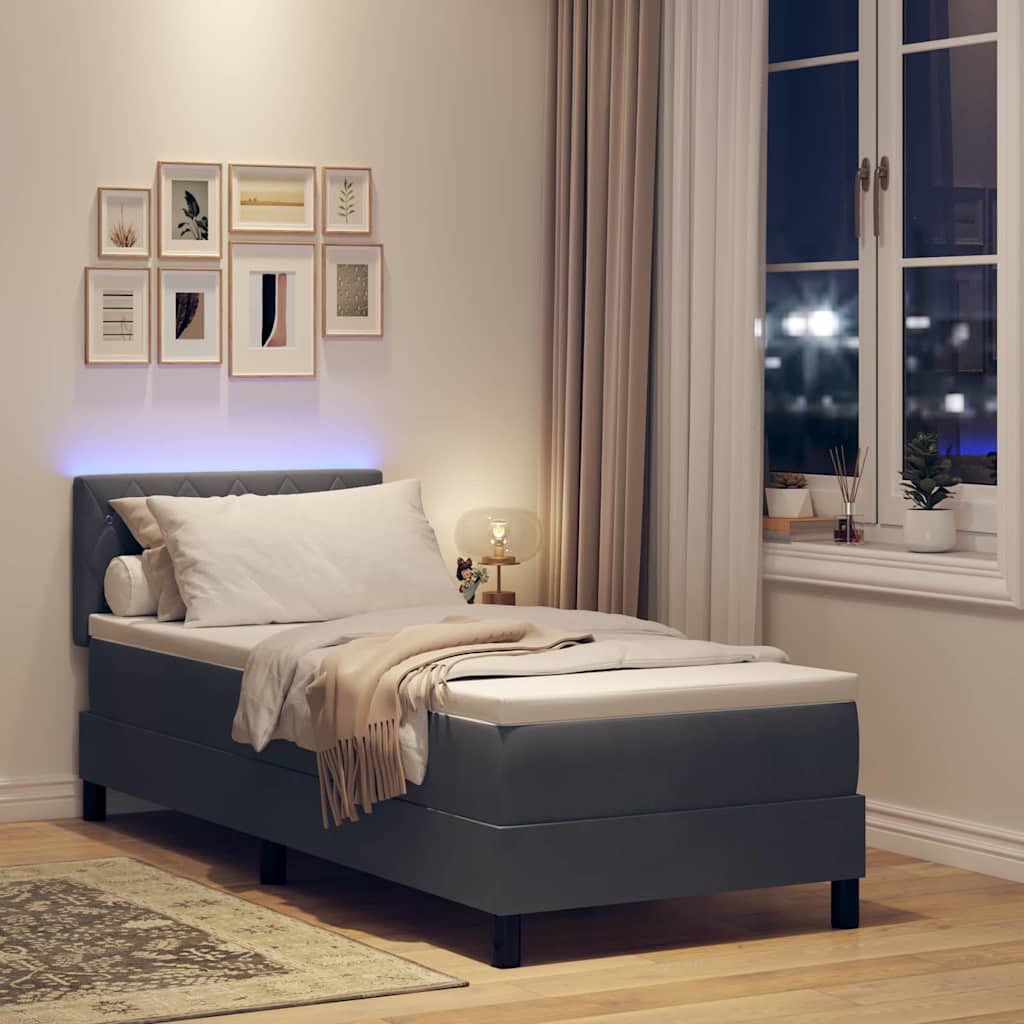 Lit à ressort LED avec matelas Gris foncé 80 x 200 cm Velours - XIOS