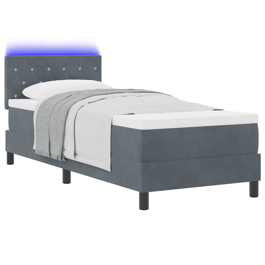 Lit à ressort LED avec matelas Gris foncé 80 x 200 cm Velours - XIOS