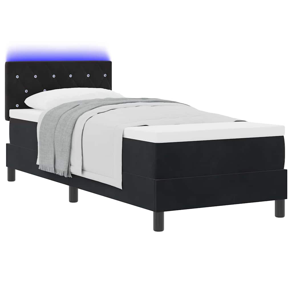Lit à ressort LED avec matelas Noir 80 x 200 cm Velours - XIOS