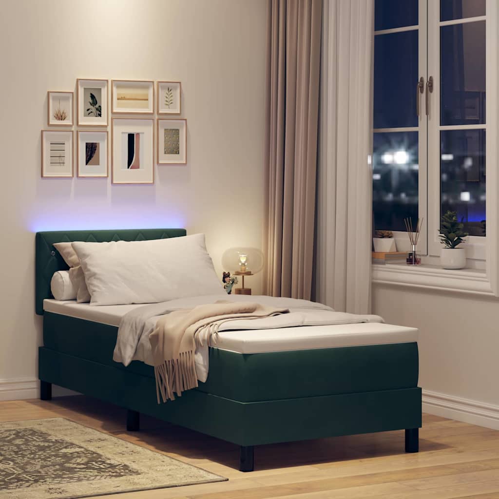 Lit à ressort LED avec matelas Vert foncé 80 x 200 cm Velours - XIOS