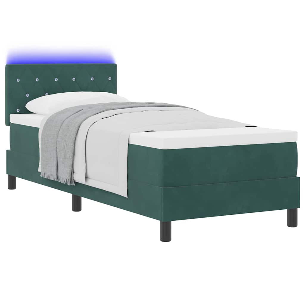 Lit à ressort LED avec matelas Vert foncé 80 x 200 cm Velours - XIOS