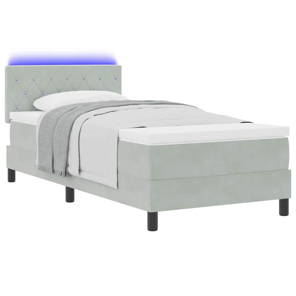 Lit à ressort LED avec matelas Gris clair 90 x 190 cm Velours - XIOS