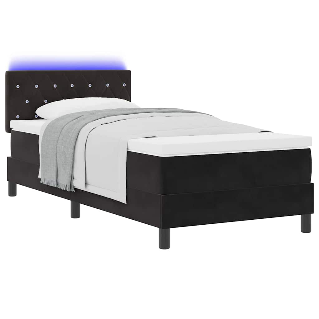 Lit à ressort LED avec matelas Noir 90 x 190 cm Velours - XIOS