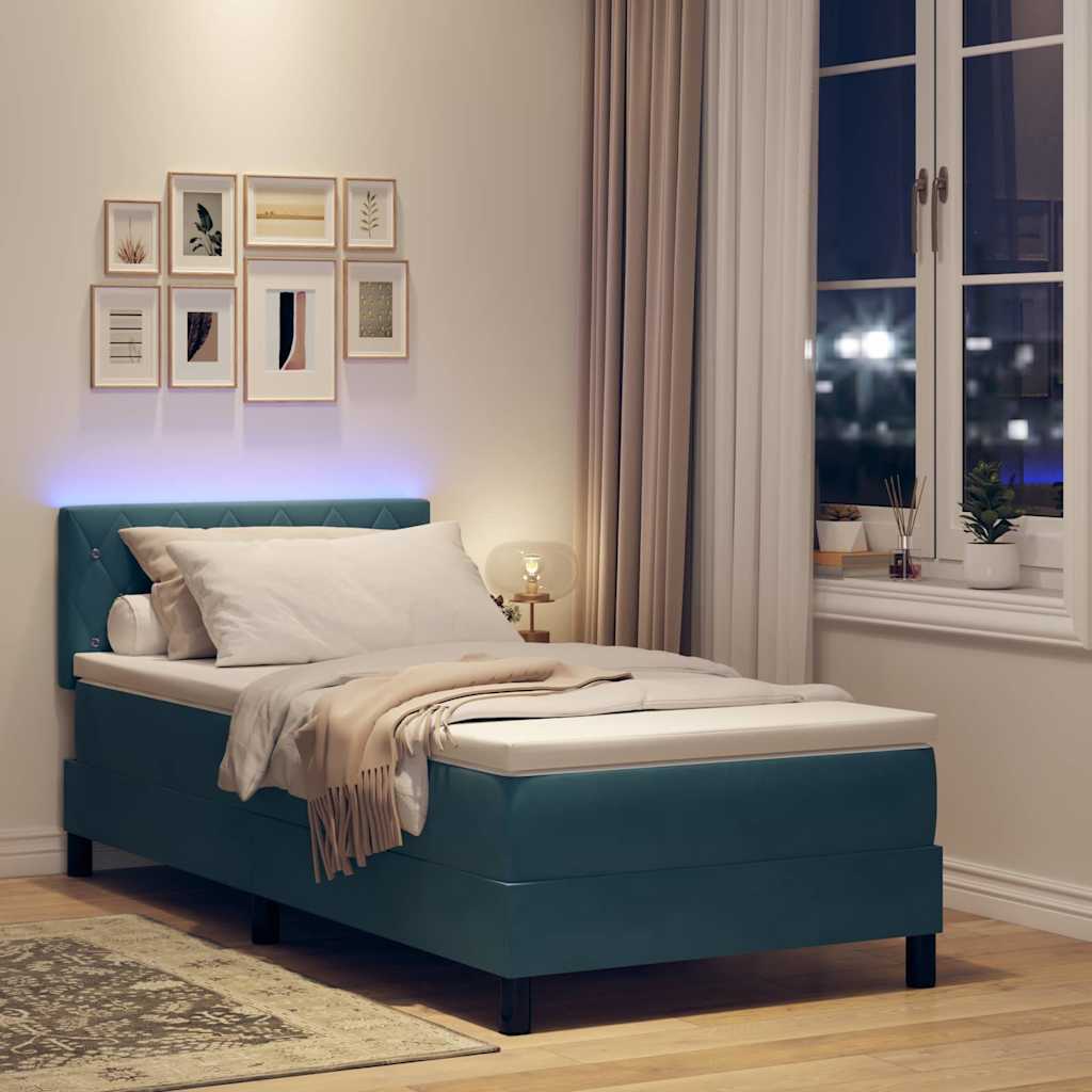 Lit à ressort LED avec matelas Bleu foncé 90 x 190 cm Velours - XIOS