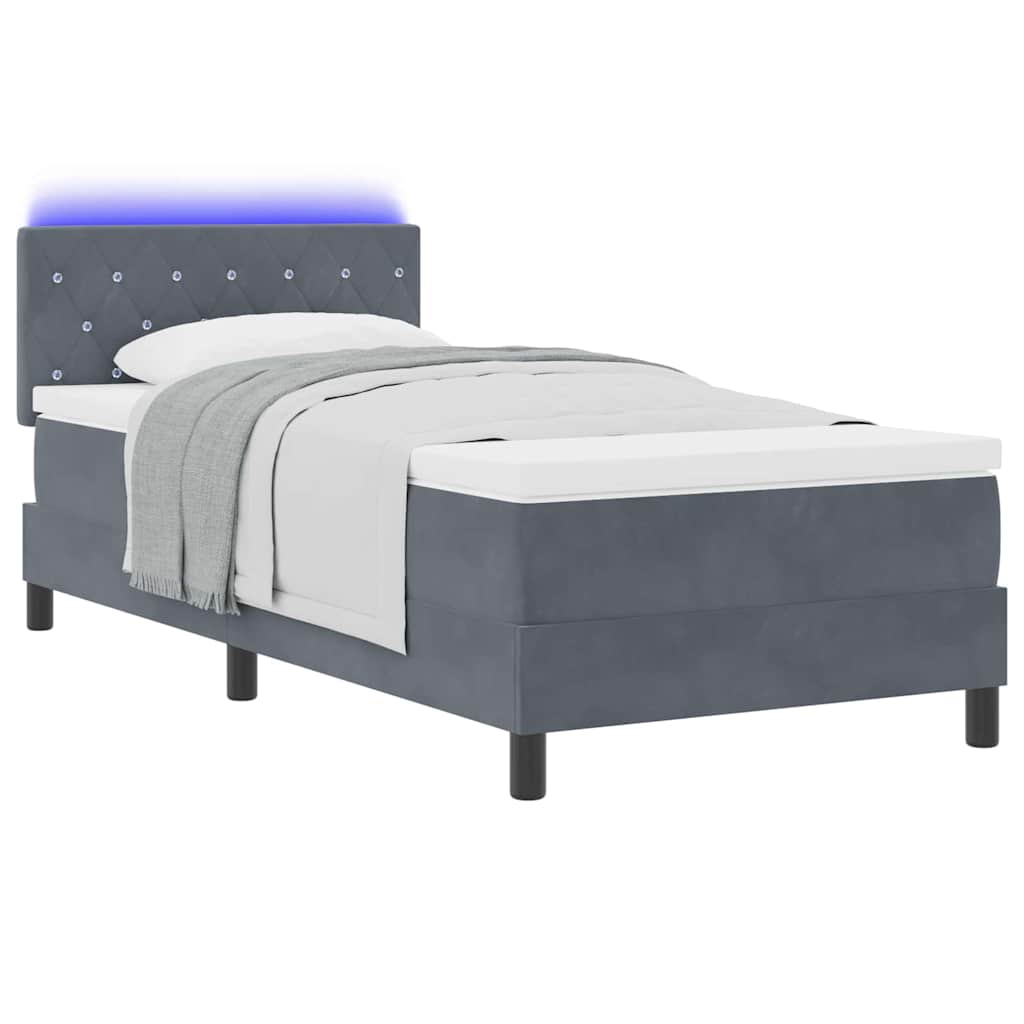 Lit à ressort LED avec matelas Gris foncé 90 x 200 cm Velours - XIOS
