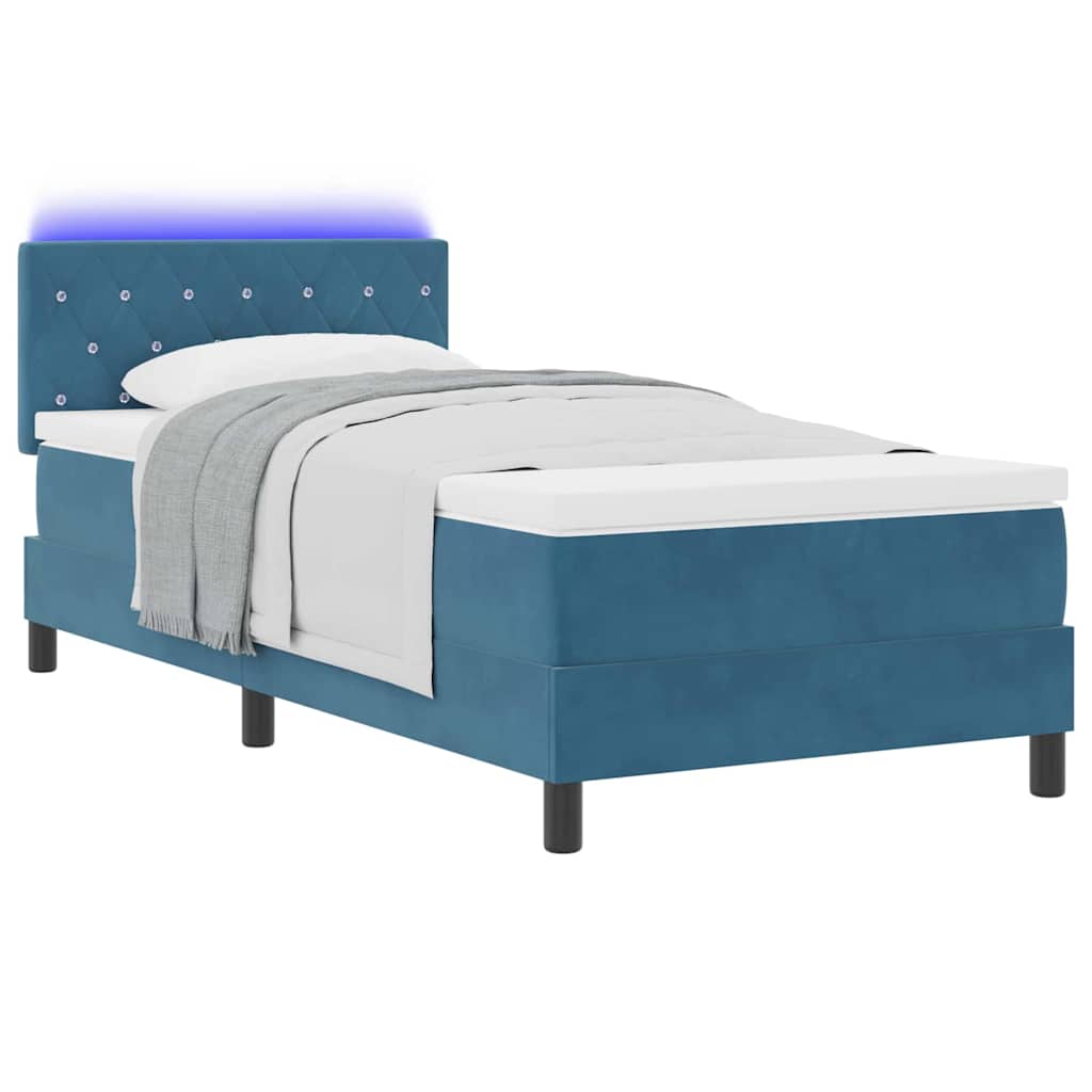 Lit à ressort LED avec matelas Bleu foncé 90 x 200 cm Velours - XIOS