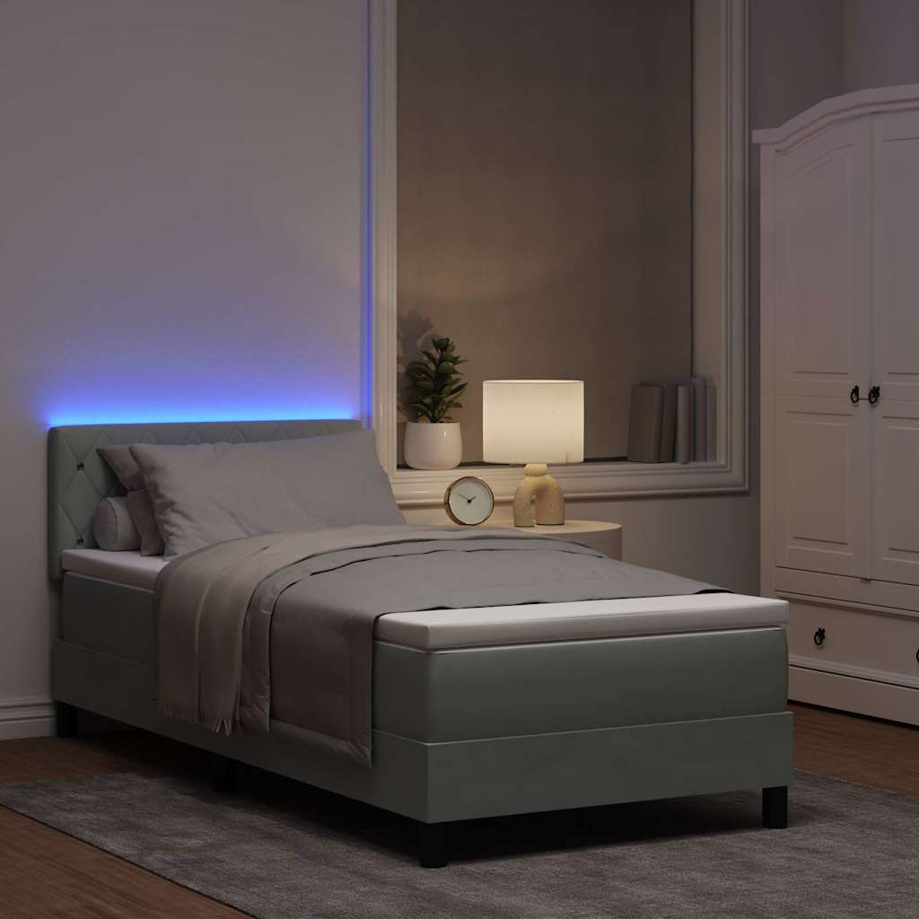 Lit à ressort LED avec matelas Gris clair 100 x 200 cm Velours - XIOS