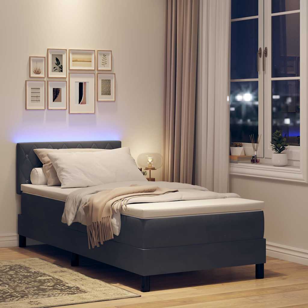 Lit à ressort LED avec matelas Gris foncé 100 x 200 cm Velours - XIOS