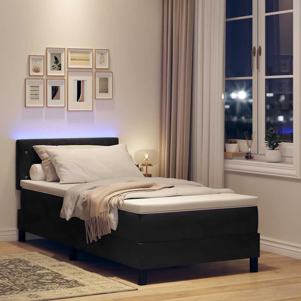 Lit à ressort LED avec matelas Noir 100 x 200 cm Velours - XIOS