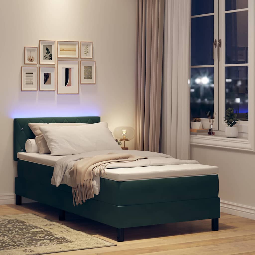 Lit à ressort LED avec matelas Vert foncé 100 x 200 cm Velours - XIOS