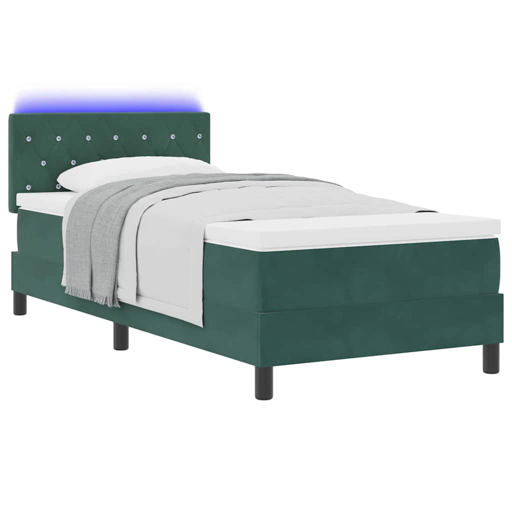 Lit à ressort LED avec matelas Vert foncé 100 x 200 cm Velours - XIOS