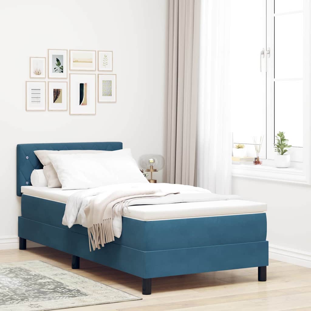 Lit à ressort LED avec matelas Bleu foncé 100 x 200 cm Velours - XIOS