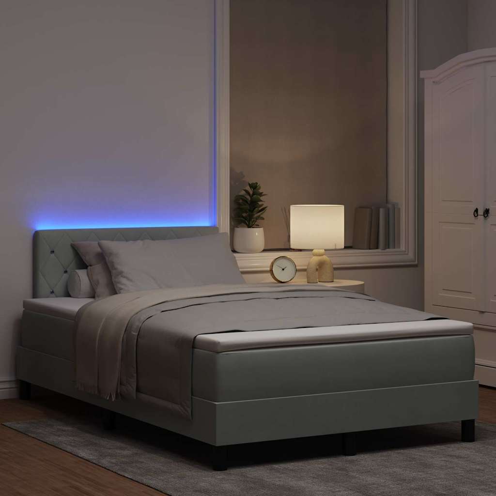 Lit à ressort LED avec matelas Gris clair 120 x 190 cm Velours - XIOS