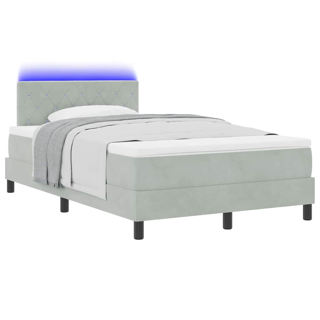 Lit à ressort LED avec matelas Gris clair 120 x 190 cm Velours - XIOS