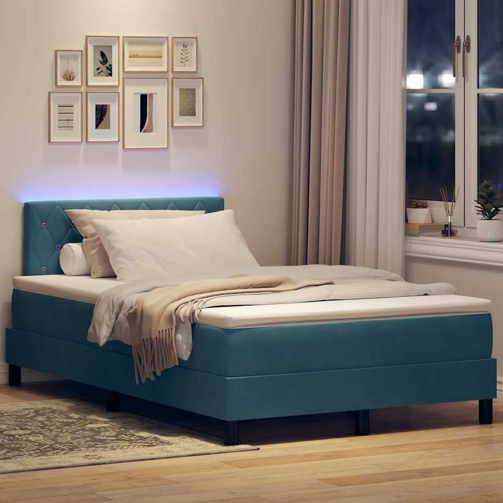 Lit à ressort LED avec matelas Bleu foncé 120 x 190 cm Velours - XIOS