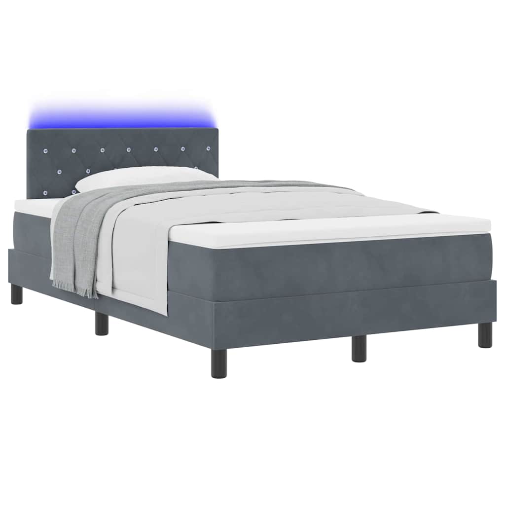 Lit à ressort LED avec matelas Gris foncé 120 x 200 cm Velours - XIOS