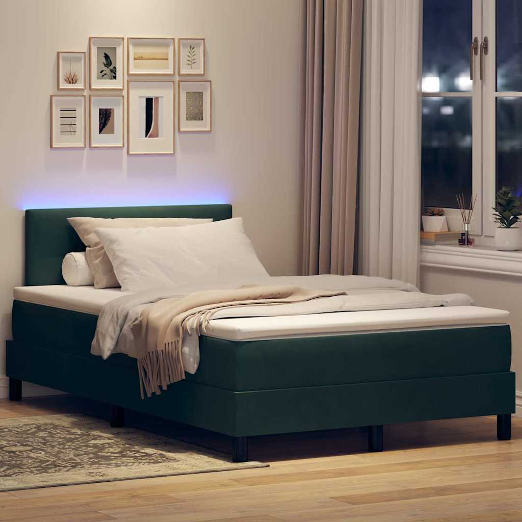 Lit à ressort LED avec matelas Vert foncé 120 x 200 cm Velours - XIOS