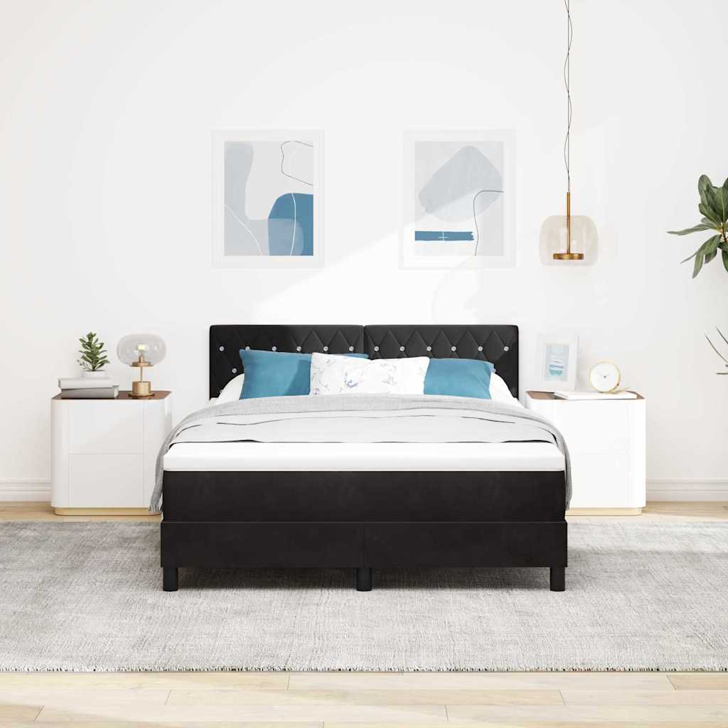 Lit à ressort LED avec matelas Noir 140 x 190 cm Velours