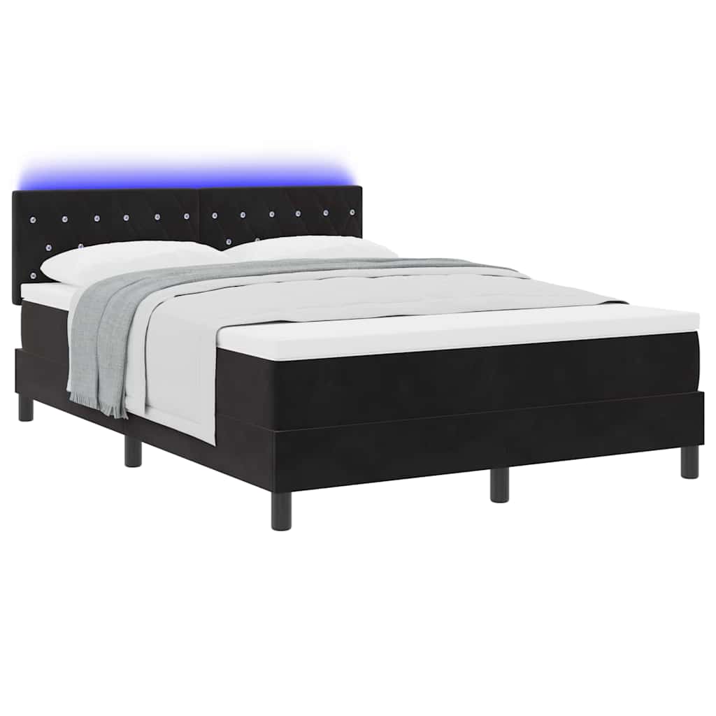 Lit à ressort LED avec matelas Noir 140 x 190 cm Velours