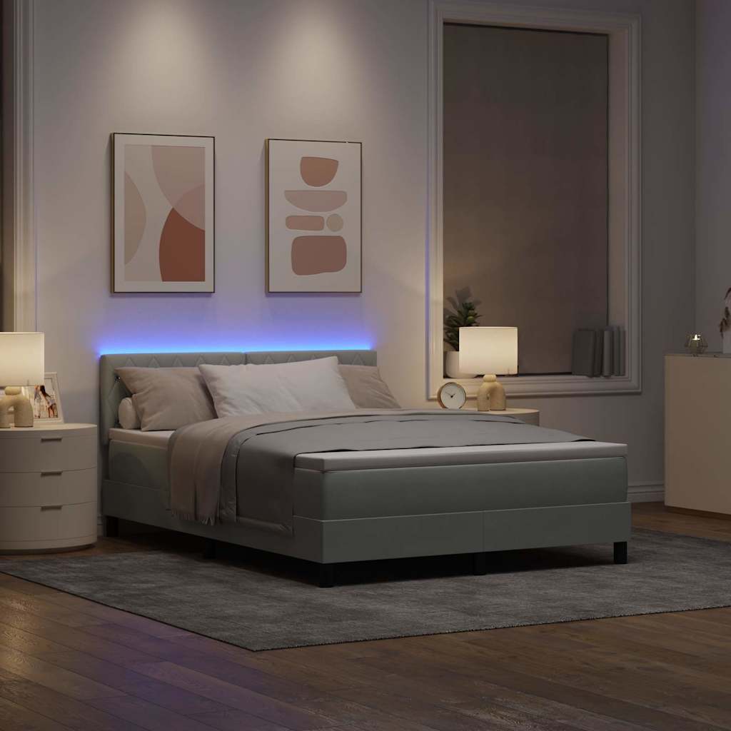 Lit à ressort LED Gris clair 140 x 200 cm Velours