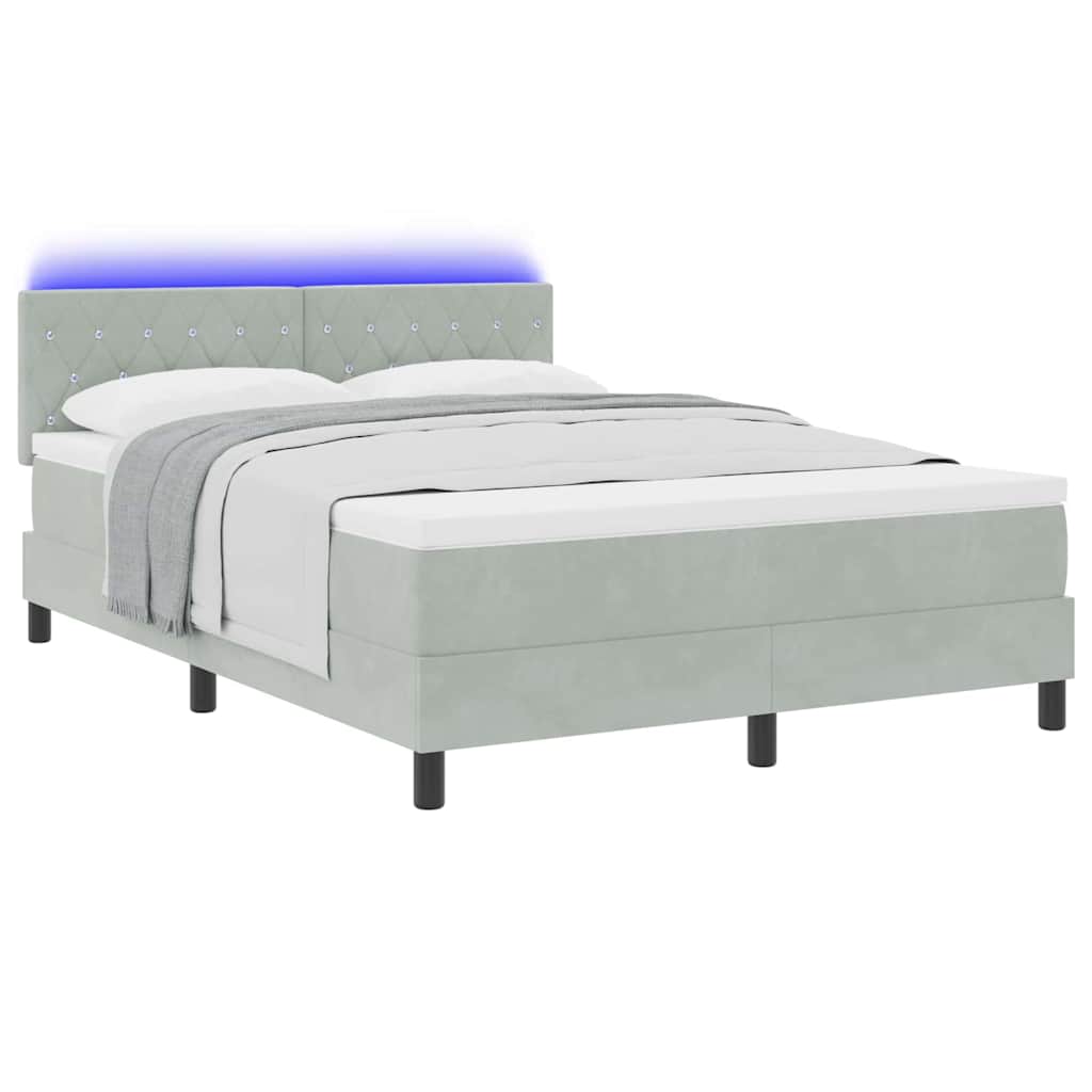 Lit à ressort LED avec matelas Gris clair 160 x 200 cm Velours - XIOS