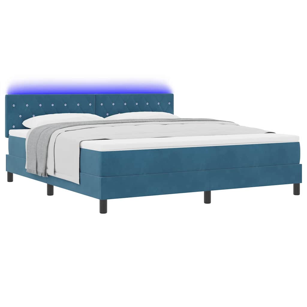 Lit à ressort LED Bleu foncé 180 x 200 cm Velours
