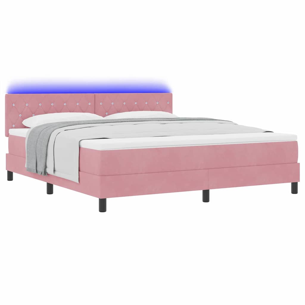 Lit à ressort LED avec tête de lit Rose 180 x 200 cm Velours
