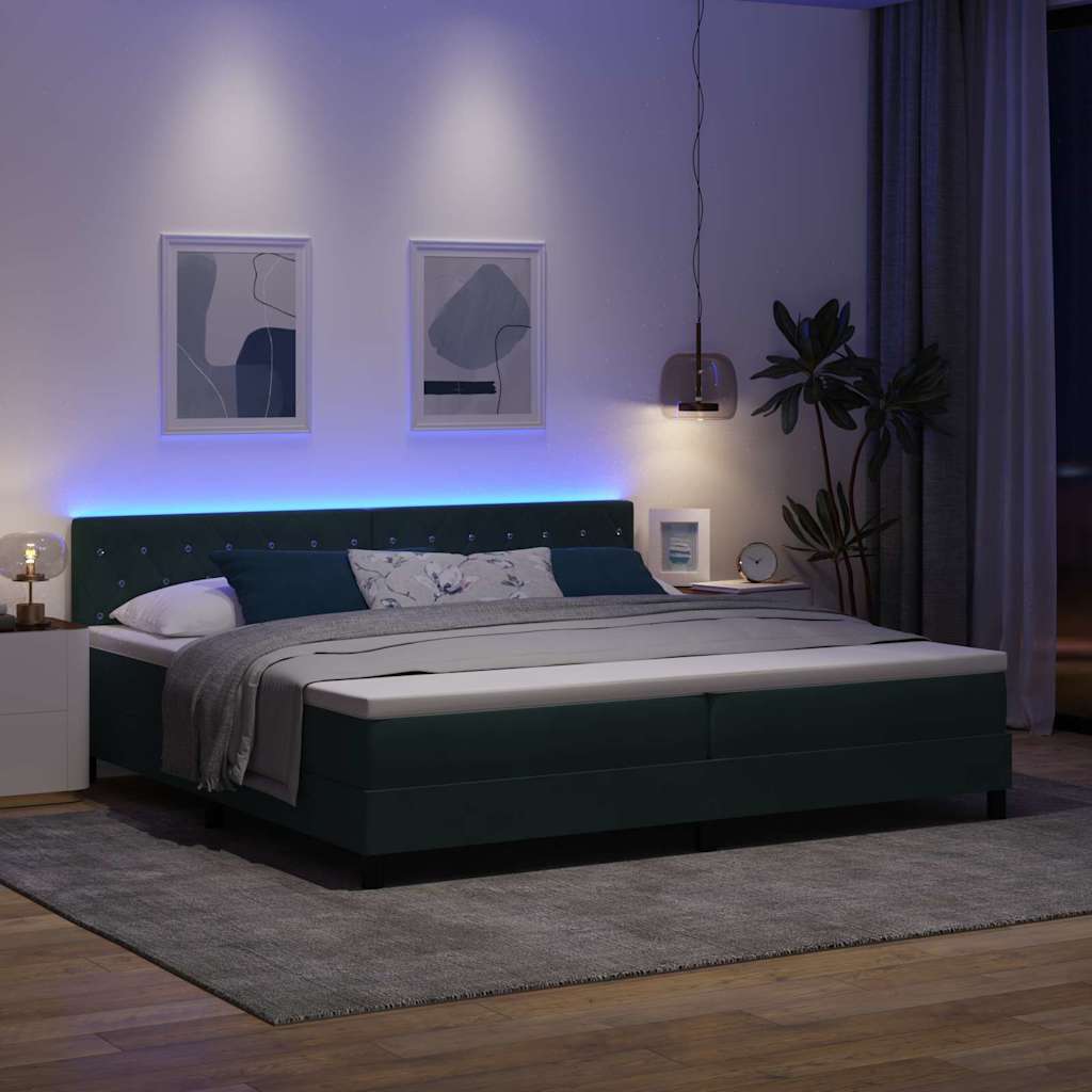 Lit à ressort LED avec matelas Vert foncé 200 x 200 cm Velours - XIOS