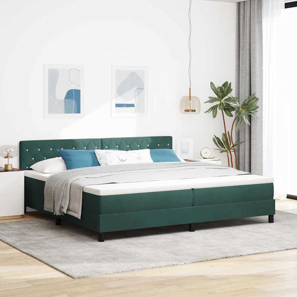Lit à ressort LED avec matelas Vert foncé 200 x 200 cm Velours - XIOS
