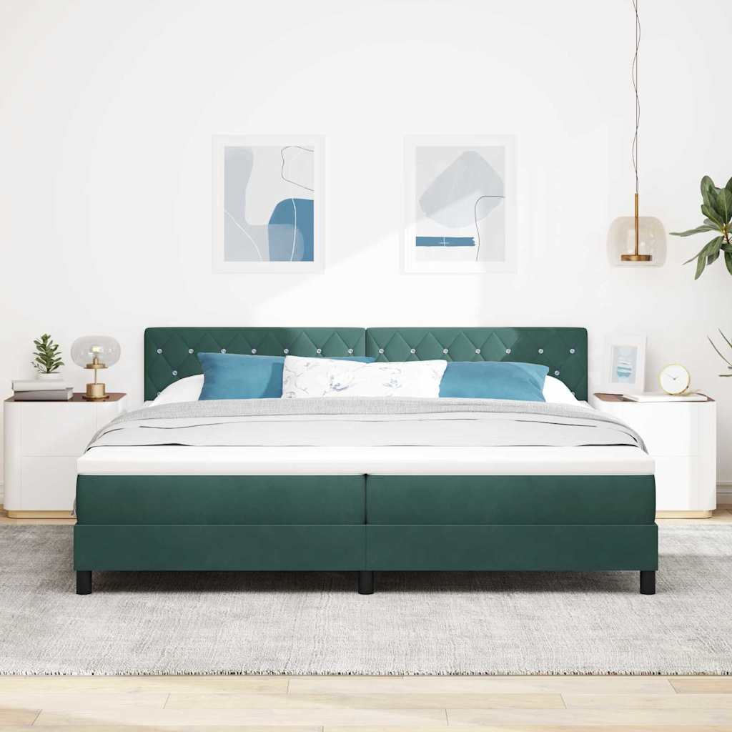 Lit à ressort LED avec matelas Vert foncé 200 x 200 cm Velours - XIOS